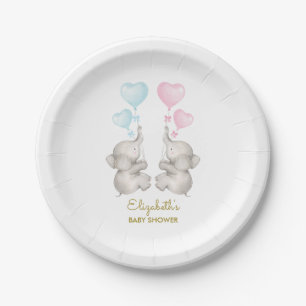 Zwillings-Elefant-Babyparty-Geschlecht decken 7" Pappteller
