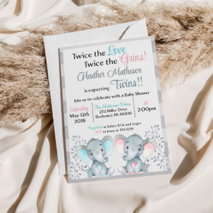 Zwillings-Elefanten-Baby-Shower-Einladung Einladung