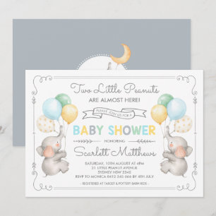 Zwillings-Elefanten-Baby-Shower-Pastell-Balloons-E Einladung