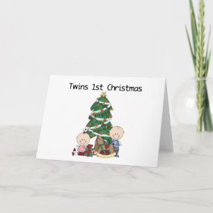 Zwillings-erste Weihnachtst-shirts und -geschenke Feiertagskarte