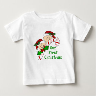 Zwillings-erste Weihnachtszuckerstange Baby T-shirt