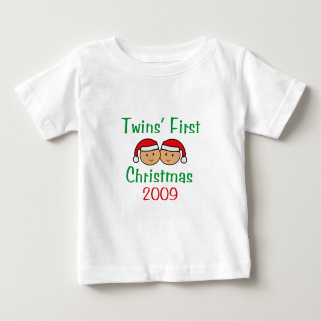 Zwillings-erstes Weihnachten Baby T-shirt (Vorderseite)