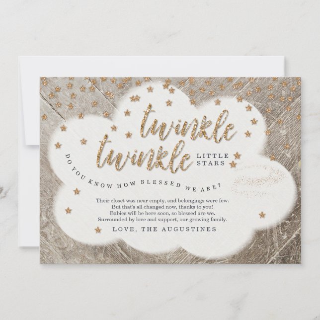 Zwillings-Funkeln-Funkeln-Stern-Babyparty Dankeskarte (Vorderseite)