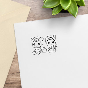 Zwillings-Katze-Bär-Baby-Overall 1x1 Gummistempel