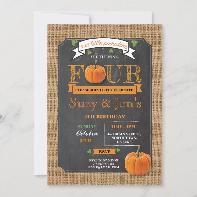 Zwillings-Kürbis 4. 4 ein viertes 4 Einladung (Vorderseite)