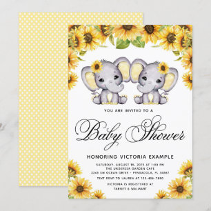 Zwillings-Mädchen-Elefanten-Sonnenblume-Baby-Party Einladung