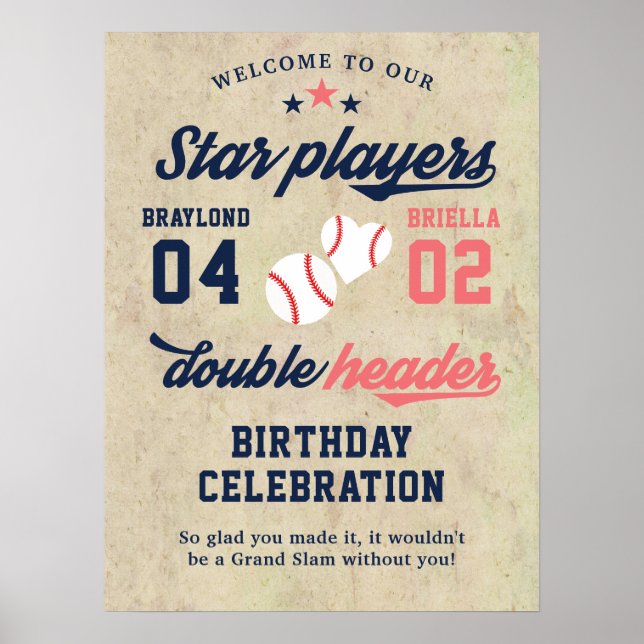 Zwillings- oder Geschwister-Baseball-Doppelgeburts Poster (Vorne)