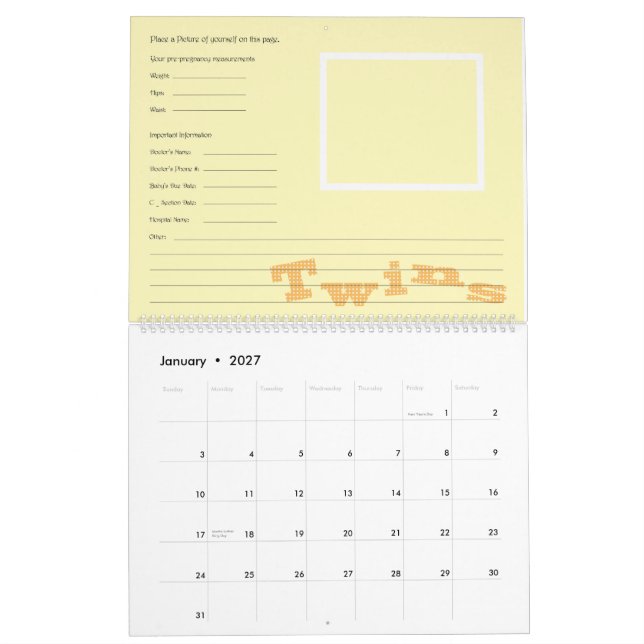 Zwillings-Schwangerschafts-Kalender Kalender (Jan 2027)