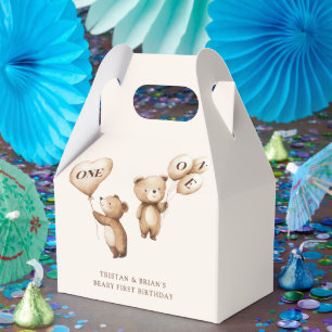 Zwillings-Teddybär-Balloons 1. Geburtstag Geschenkschachtel
