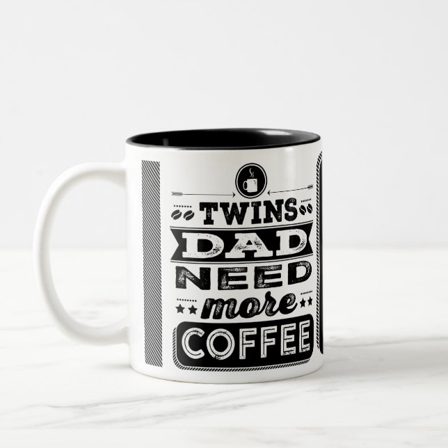 Zwillings-Vater-Bedarf mehr Kaffee (lustiger Zweifarbige Tasse (Links)