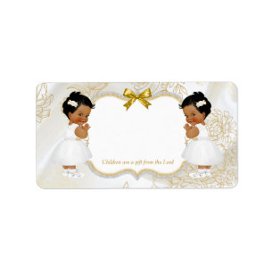 Zwillings-Vintage-Babymädchen-Taufe Gold Weiß Adressaufkleber