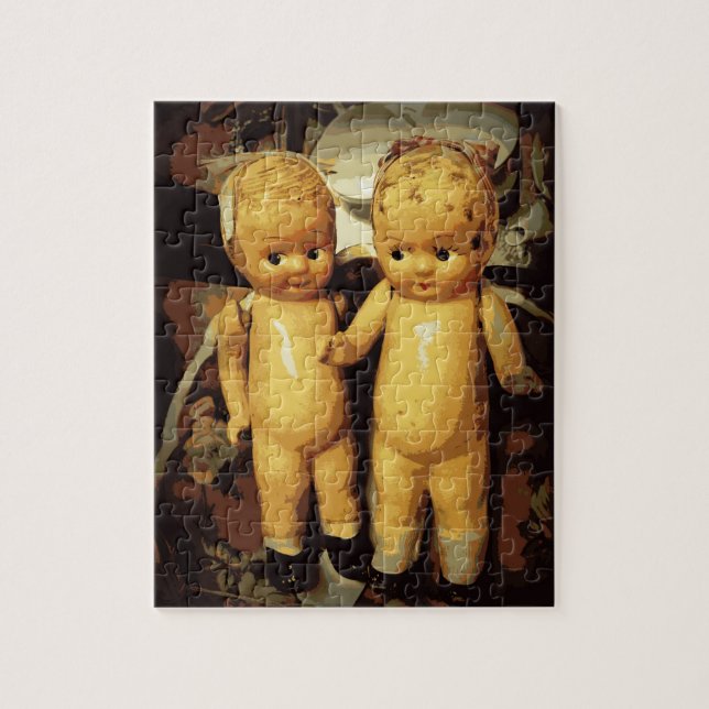 Zwillings-Vintage Puppen Puzzle (Vertikal)
