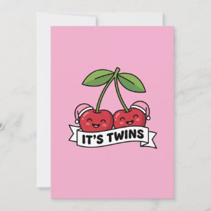 Zwillingsankündigung Mädchen It's Twins Kirschen M Einladung