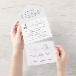 Zwillingsbabwdusche Rosa moderne Typografie  All In One Einladung