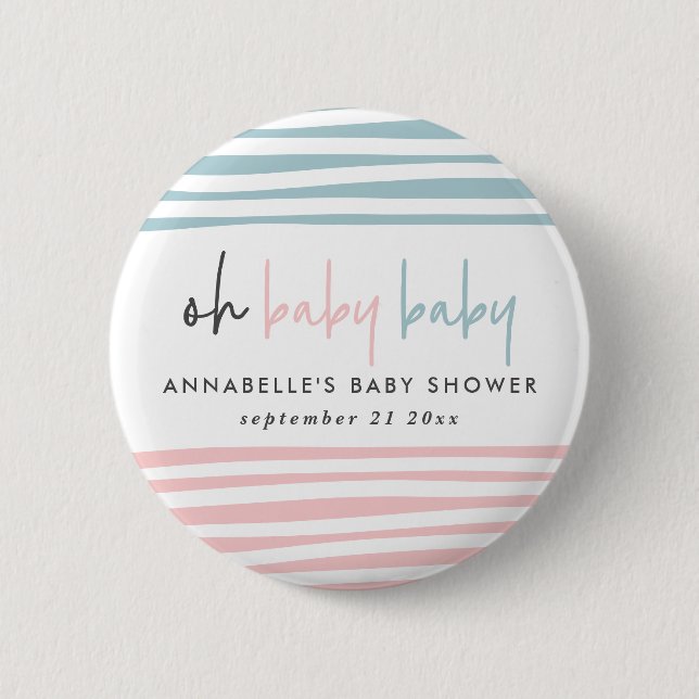 Zwillingsbaby-Dusche Rosa Blau Moderne Typografie  Button (Vorderseite)