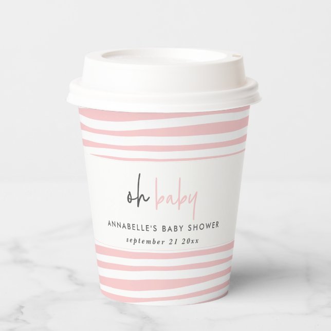 Zwillingsbaby-Dusche Rosa Blau Moderne Typografie  Pappbecher (Vorderseite)