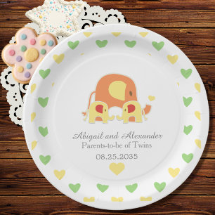 Zwillingsbabys Elefantenthema Babyparty Pappteller