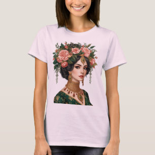 Zwillingsblumen-Damen   Elegante Florale Kunst Rüc T-Shirt