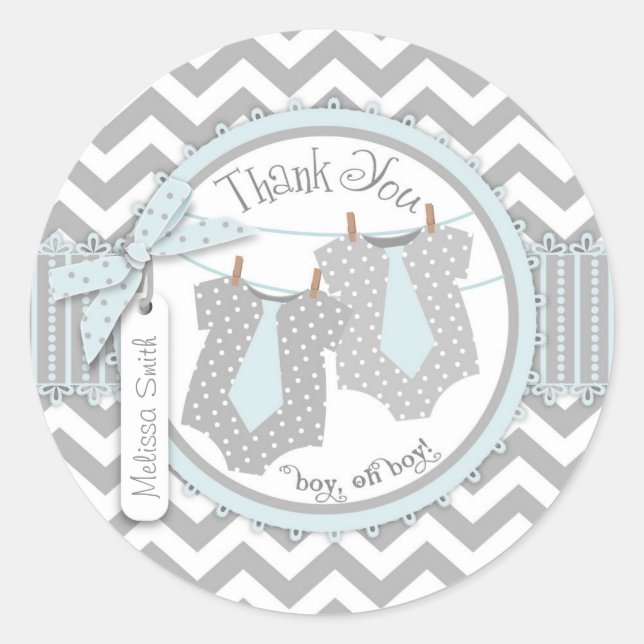 Zwillingsboys Krawatte Zickzack drucken Danke Labe Runder Aufkleber (Vorderseite)