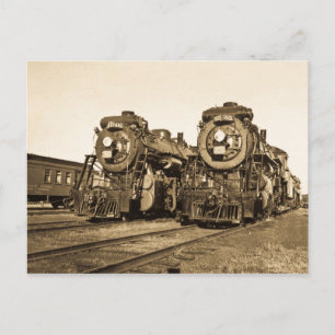 Zwillingseisenbahnmotoren Vintage-Lokomotiven Eise Postkarte