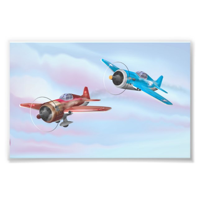 Zwillingsflugzeug mit Cartoon Fotodruck (Vorne)