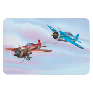Zwillingsflugzeug mit Cartoon Magnet