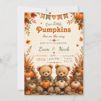 Zwillingsjungen Herbst-Baby-Party Kleine Kürbisse Einladung