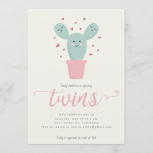 Zwillingskakteen  Twins Baby Shower Einladung