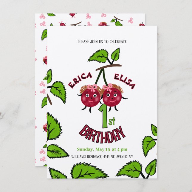 Zwillingskirschen Einladung (Vorne/Hinten)