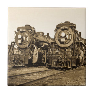 Zwillingslokomotiven Vintage-Lokomotiven Eisenbahn Fliese