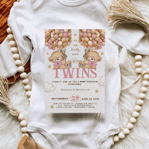 Zwillingsmädchen Baby Shower Bär wartet kaum auf B Einladung