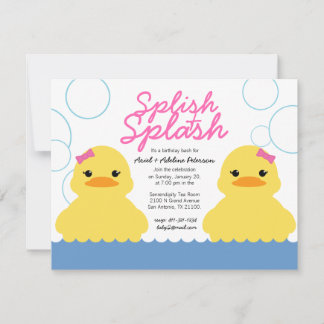 Zwillingsmädchen JEDES ALTER Gummi DUCKY BIRTHDAY Einladung