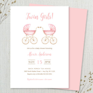Zwillingsmädchen-Kinderwagen Baby-Shower-Einladung Einladung