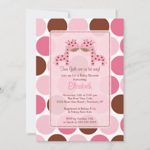 Zwillingsmädchen Rosa Giraffe Kinderdusche Einladu Einladung