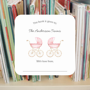 Zwillingsmädchen rosa Kinderwagen Baby Shower Quadratischer Aufkleber