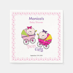 Zwillingsmädchen Rosa Punkte Baby-Party Serviette