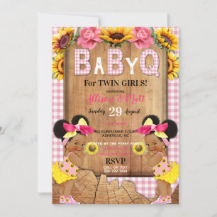 Zwillingsmädchen Rosa Sonnenblume Baby Q Barbecue Einladung