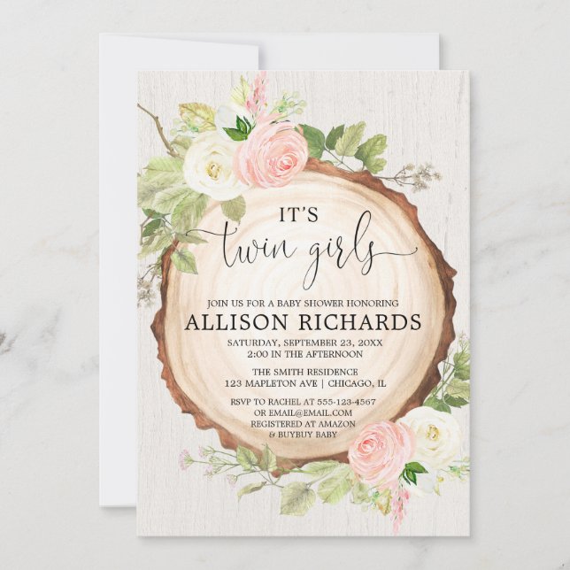 Zwillingsmädchen Rustikale Outdoor Mädchen Zwillin Einladung (Vorderseite)