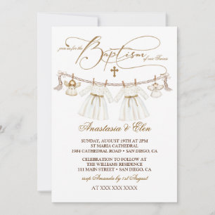 Zwillingsmädchen Vintage Boho Taufe Einladung