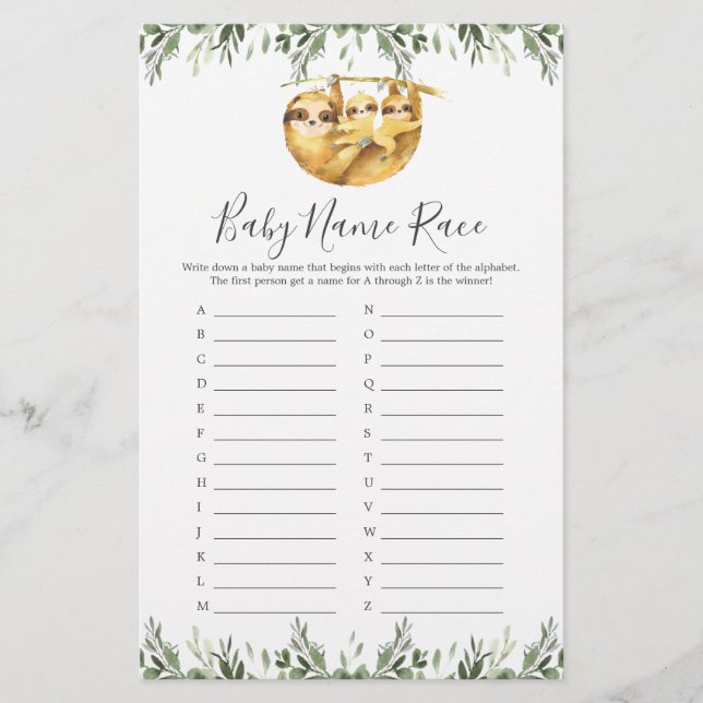 Zwillingspinette Baby Dusche Name Race Game (Vorderseite)