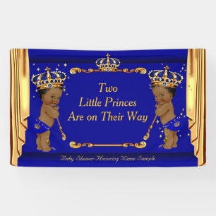 Zwillingsprinz Baby Shower Blau Gold Vorhänge Ethn Banner