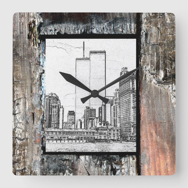 Zwillingstürme Quadratische Wanduhr (Vorderseite)