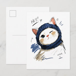 Zwinkerkatze mit gemütlichem Strickschal Postkarte