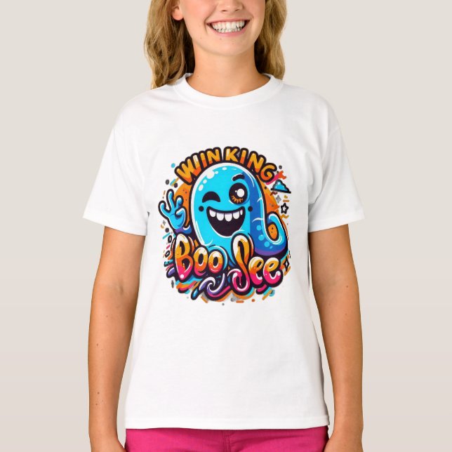 Zwinkerndes Boo Jee Gespenst T-Shirt (Vorderseite)