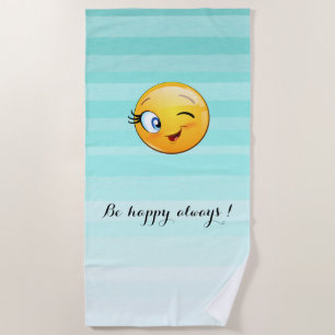Zwinkerndes Emoji-Gesicht - Sei immer glücklich Strandtuch