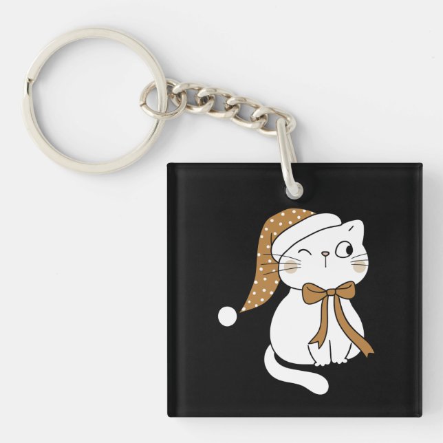 Zwinkerndes Winterkatze Schlüsselanhänger (Vorderseite)