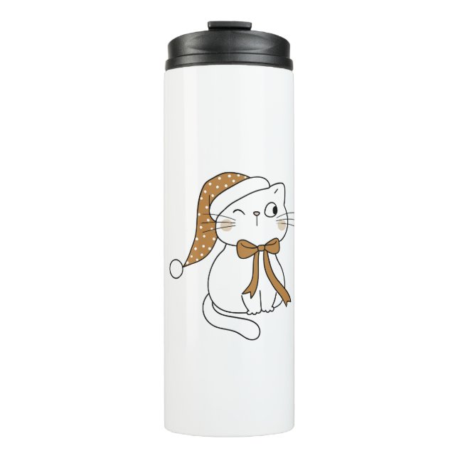 Zwinkerndes Winterkatze Thermosbecher (Vorderseite)