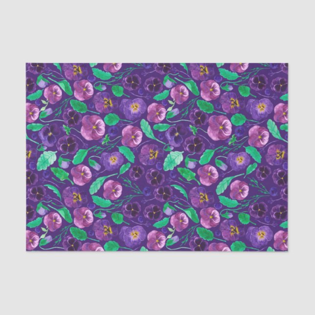 Zwirnpapier mit insgesamt Lila Stiefmütterchen Seidenpapier (Vorderseite)