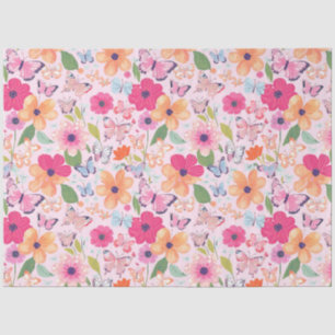 Zwirnpapier, Schmetterlinge und Blume weich rosa Seidenpapier