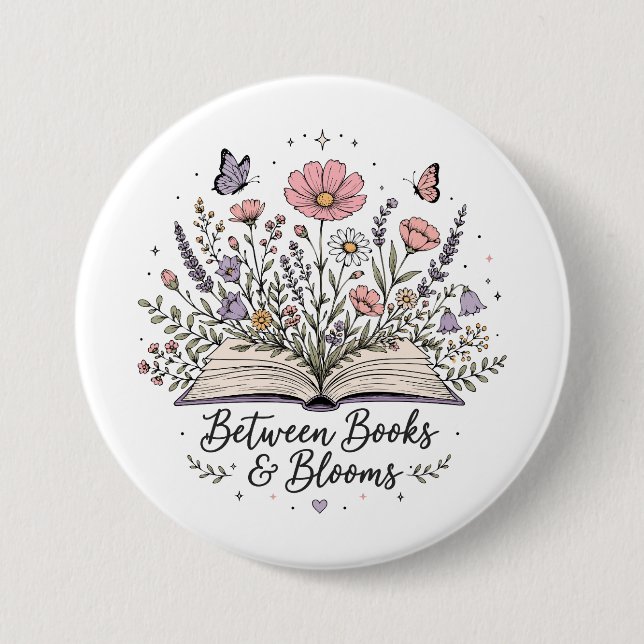 Zwischen Büchern und Blüten Buchliebhaber Leser Button (Vorderseite)